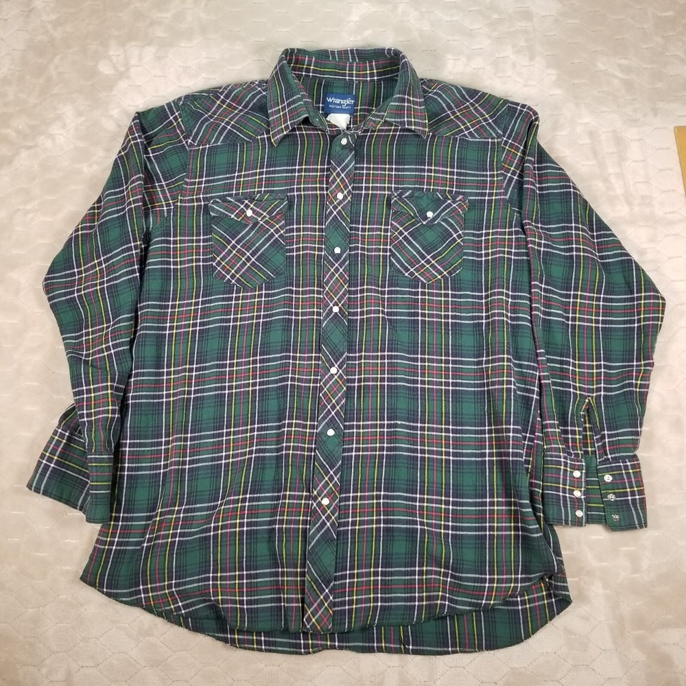 VTG Wrangler Pearl Snap Flannel Shirt Sz XL/XXL See Pics